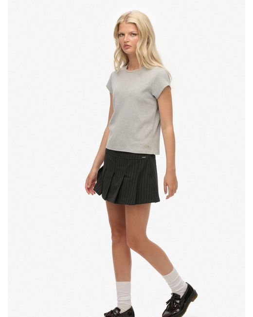 Superdry Black Pinstripe Pleat Mini Skirt