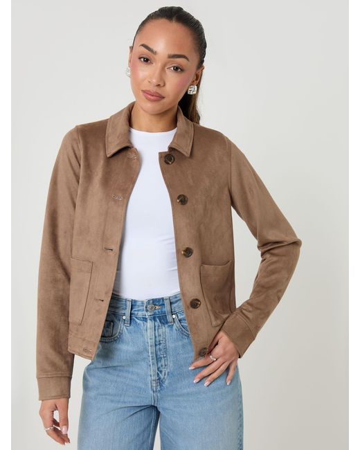Threadbare Blue Cropped Button Up Suedette Shacket