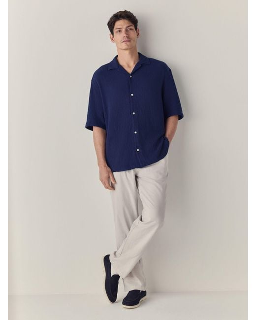 Next Blue 100% Cotton Relaxed Fit Short Sleeve Cheesecloth Shirt for men