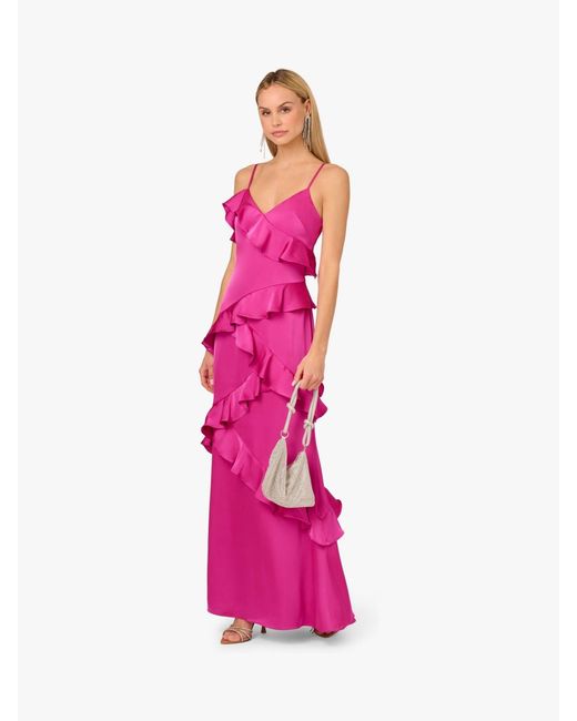 Adrianna Papell Pink Adrianna By Stretch Satin Long Dress