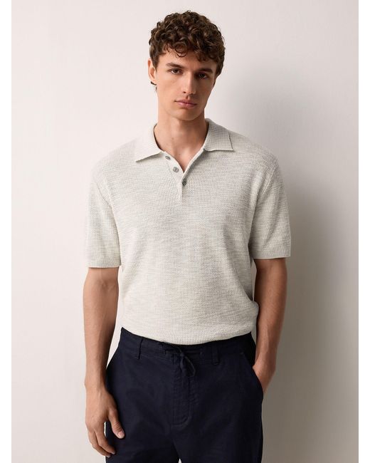 Next Natural Regular Fit Cotton Rich Short Sleeve Knit Polo Shirt With Linen for men