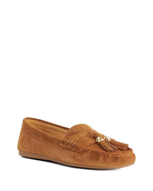 Dune Brown Standard Fit Leather Tassle Detail Soft Loafers