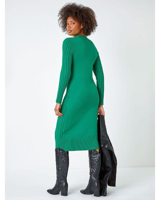 Roman Green Cable Knit Midi Jumper Dress