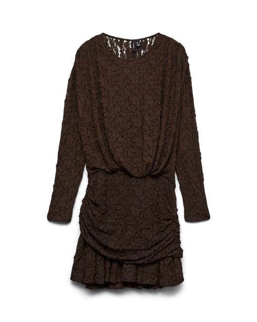 Vero Moda Women's Brown Mini Lace Ruched Jersey Dress Vero Moda Women's Brown Mini Lace Ruched Jersey Dress