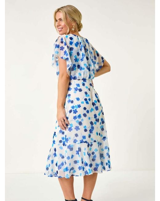 Roman Blue Petite Floral Print Blouson Dress