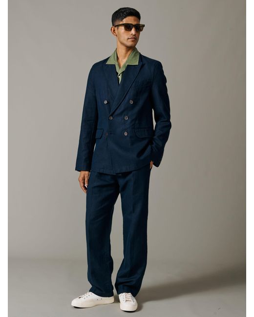 aubi Blue Northfield Db Patch Pocket Blazer for men