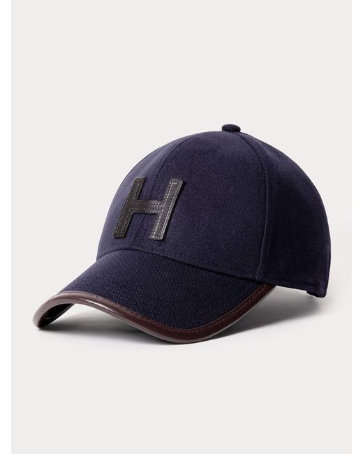 Hackett Blue H Leather Trim Cap for men