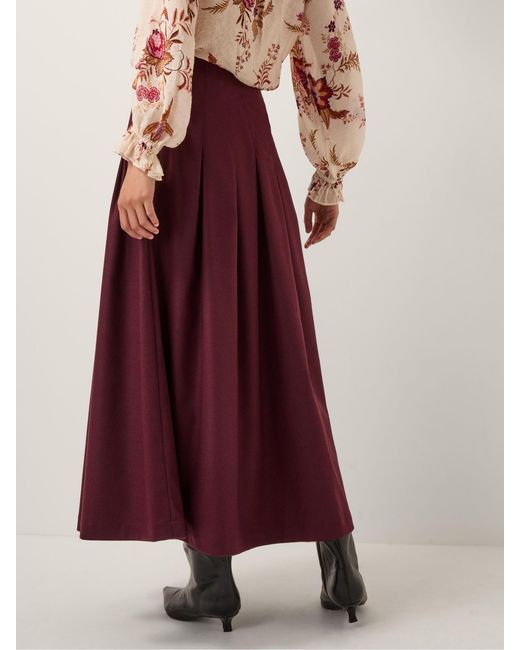 Monsoon Red Dani Pleat Midi Skirt