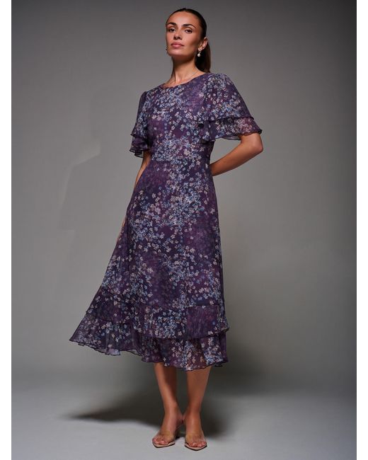 Jolie Moi Purple Frill Detail Chiffon Midaxi Dress