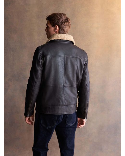 Next Black Shearling Collar Leather Jacket for men