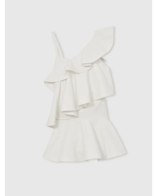 Reiss White Hera Cotton Tiered Ruffle Mini Dress
