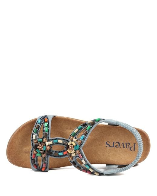 Pavers Blue Elasticated Embellished Slingback Sandals