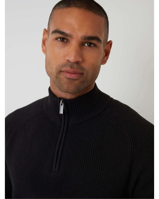 Threadbare Black Rib Panel Quarter Zip Knitted Jumper for men