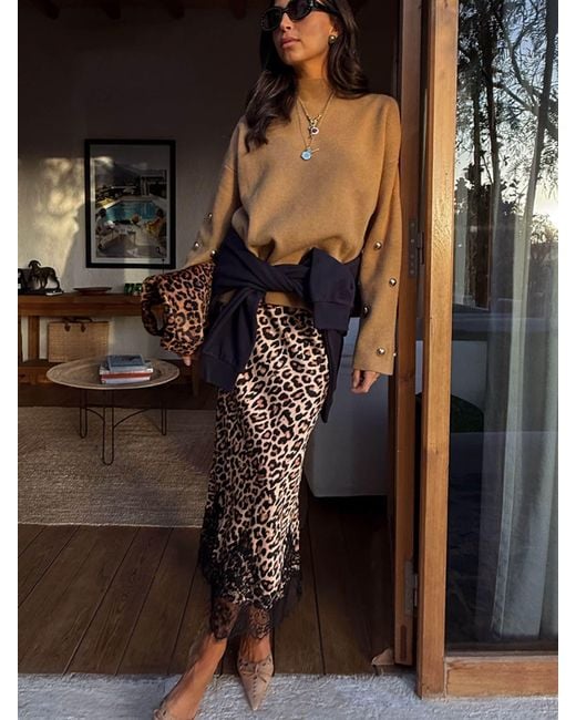never fully dressed leopard lace skirt Never Fully Dressed Leopard Print Lace Trim Skirt, Brown Multi