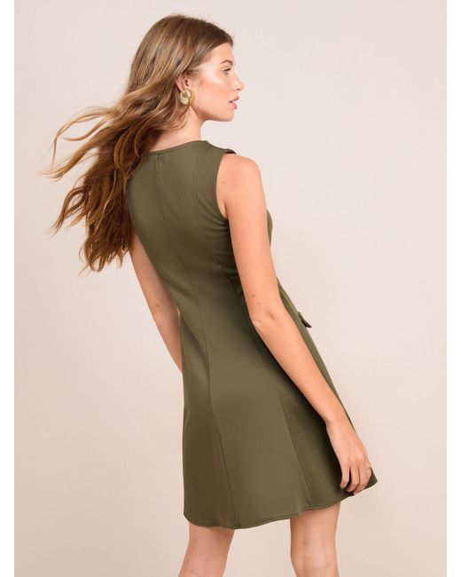 Friends Like These Natural Petite Mini Fit Sleeveless V-Neck And Flare Button Detail Dress