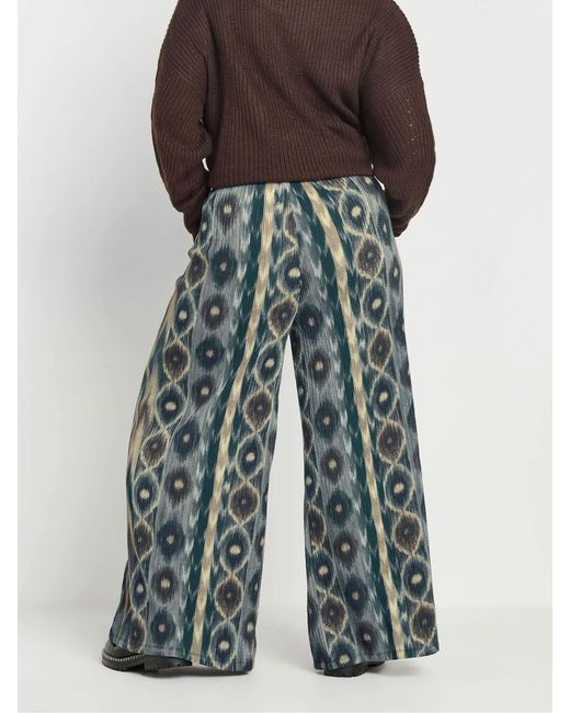 Yours Curve Blue Hose Mit Weitem Bein Und Abstraktem Muster50-52