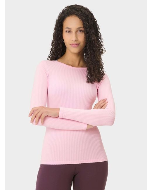 Sweaty Betty Pink Mindful Flex Boat Neck Long Sleeve Top