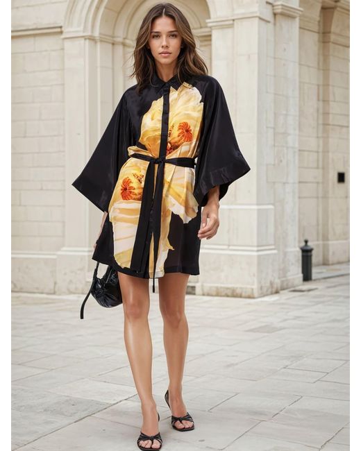 religion shirt dress Womens Religion Black Ava Maxi Occasion Shirt Dress in Beautiful Floral Print With Bead Detail US 4