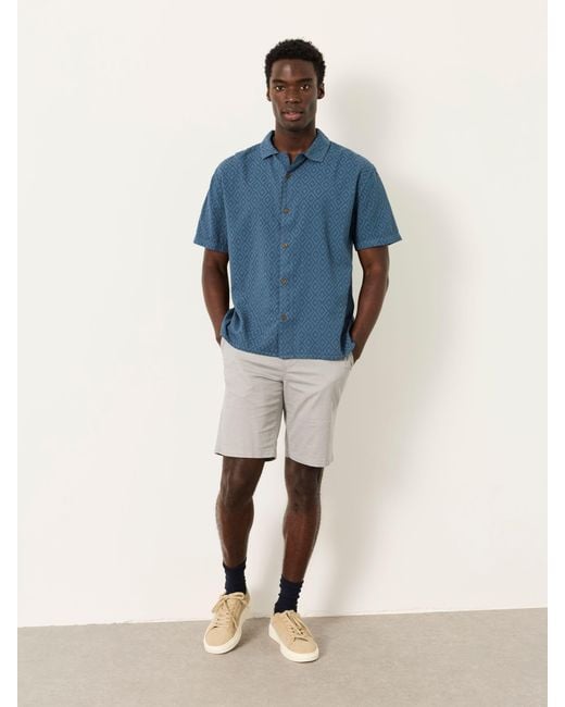 FatFace Blue Fatface Short Sleeve Relaxed Fit Garment Dye Geo Textured Shirt for men