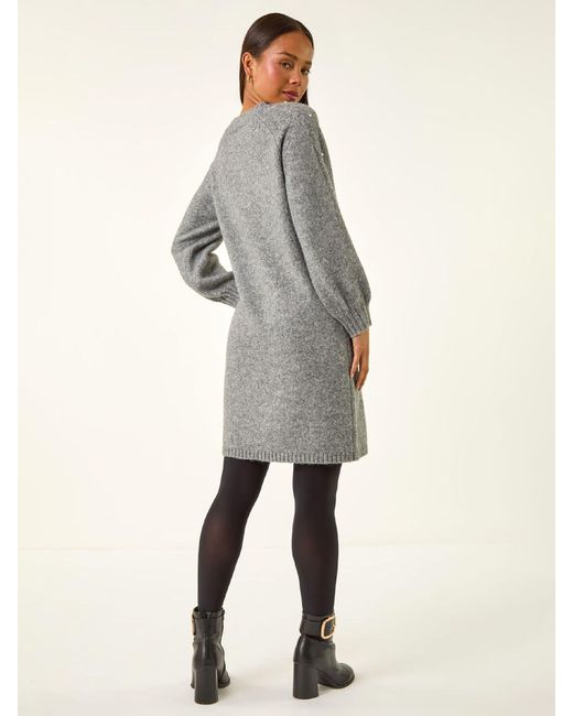 Roman Women's Gray Petite Faux Pearl Knit Dress - www.rajagirimanappuram.com