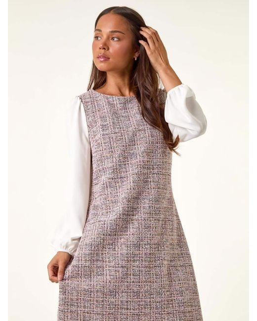 Roman Pink Petite Boucle Contrast Sleeve Dress