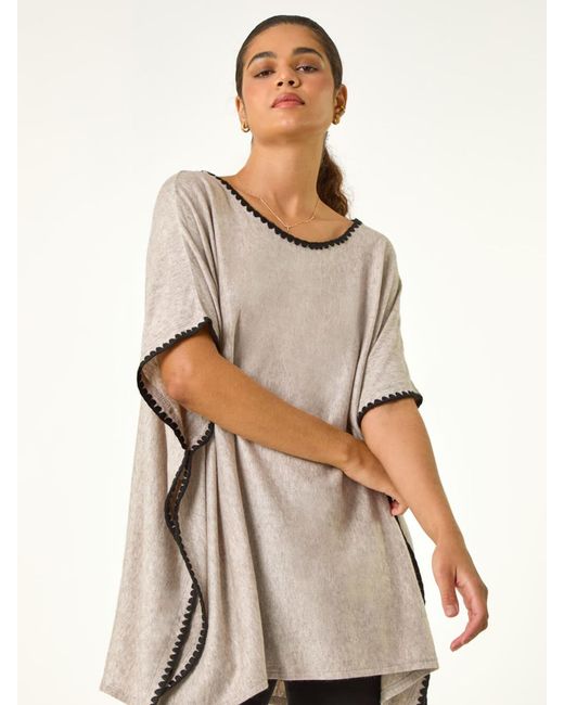 Roman Natural Blanket Stitch Knit Poncho