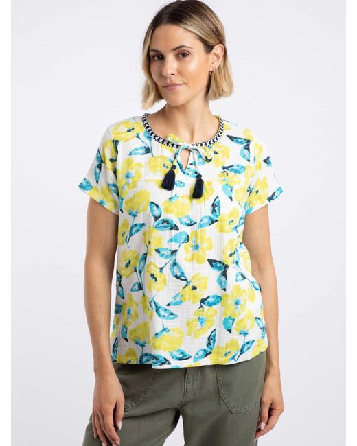 Weird Fish Blue Sofia Printed Cheesecloth Blouse