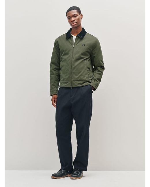 Fred Perry Green Cotton Caban Jacket for men