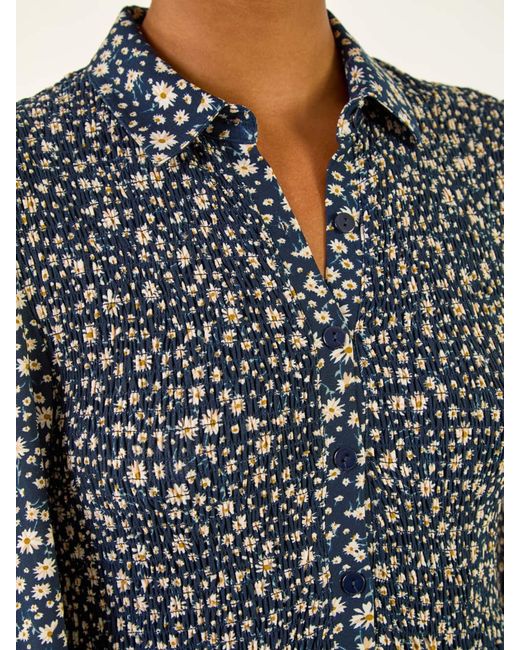 Roman Black Ditsy Floral Print Shirred Midi Dress