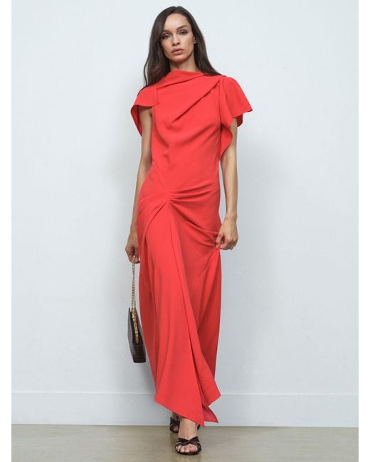Reiss Red Petite Asymmetric Draped Midi Dress