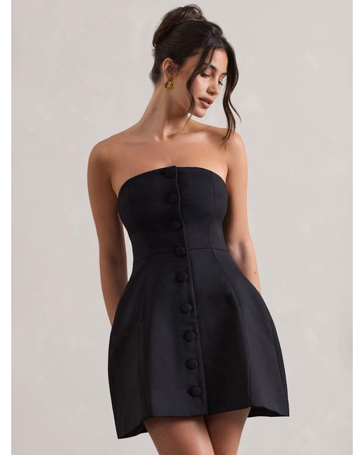 Club L London Natural Anniston Bandeau Tailored Buttoned Mini Bridal Dress