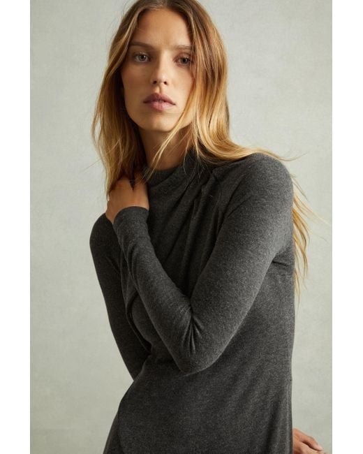 Reiss Gray Drape Asymmetric Midi Dress