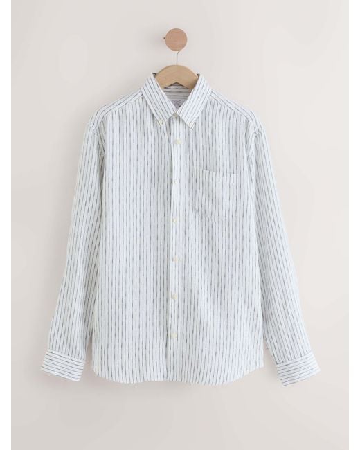 Next White Signature 100% Linen Stripe Long Sleeve Shirt for men