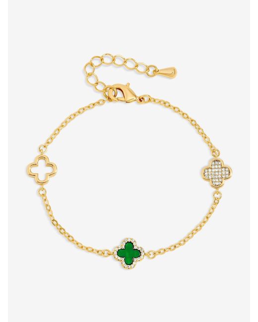 Jon Richard Metallic Plated Pave And Malachite Clover Bracelet