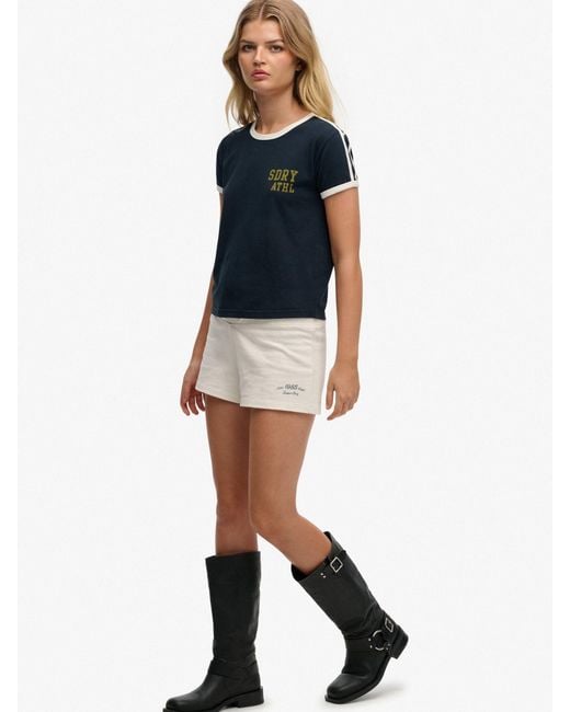 Superdry White Athletic Essential Jersey Script Shorts