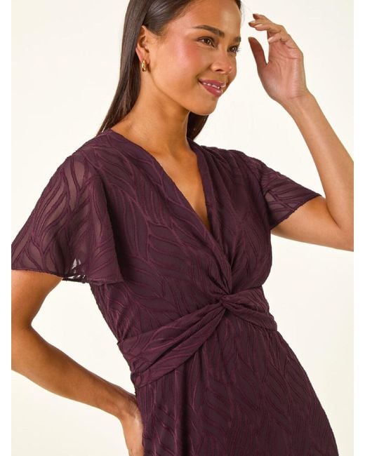 Roman Purple Petite Front Twist Jacquard Dress