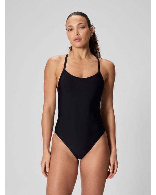 Speedo Blue Solid Racerback One Piece Swimsuit