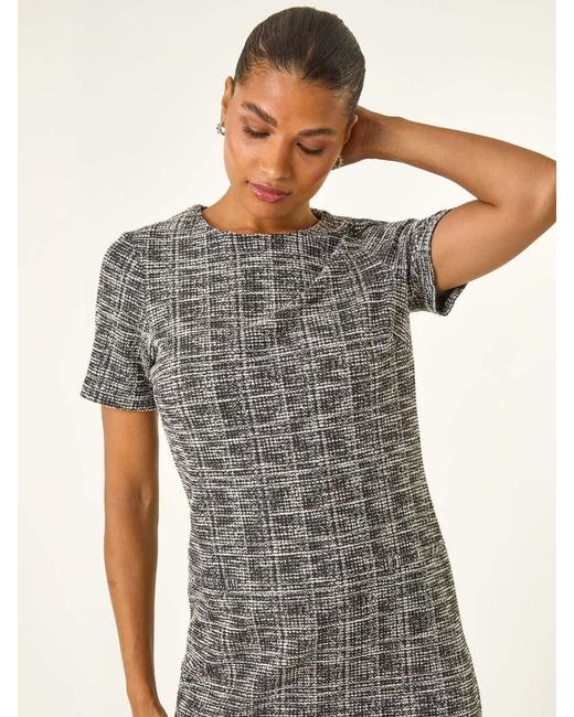 Roman Black Textured Stretch Shift Dress