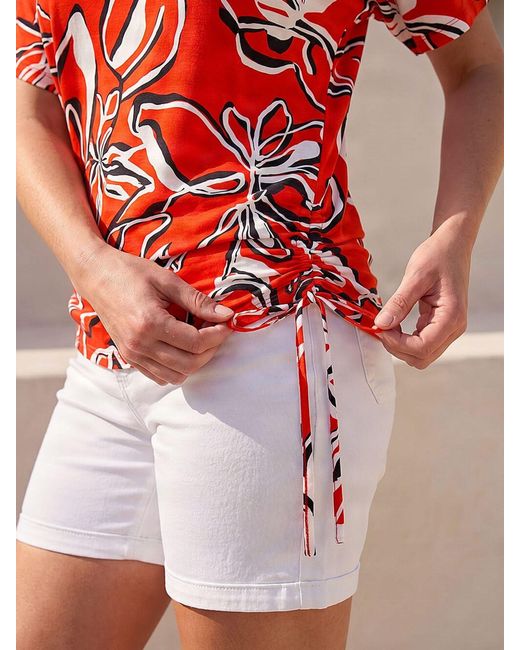 Roman Red Printed Ruched Top