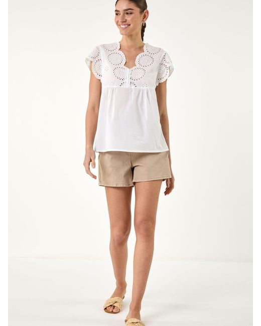 Roman White Broidery Buttoned Top