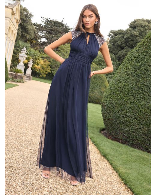 lipsy evening dresses Bellina Sleeveless Mock Neck Rhinestone Pearl Beaded Embellished Gown –  Ever Chic Fashions main image 1