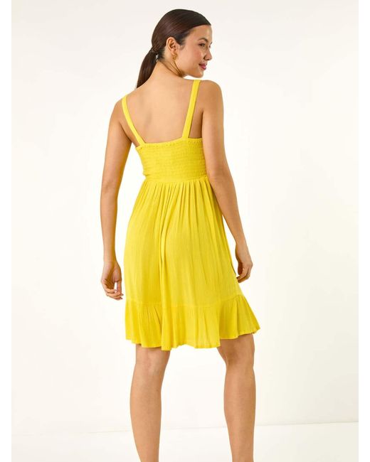 Roman Yellow Strappy Shirred Sundress