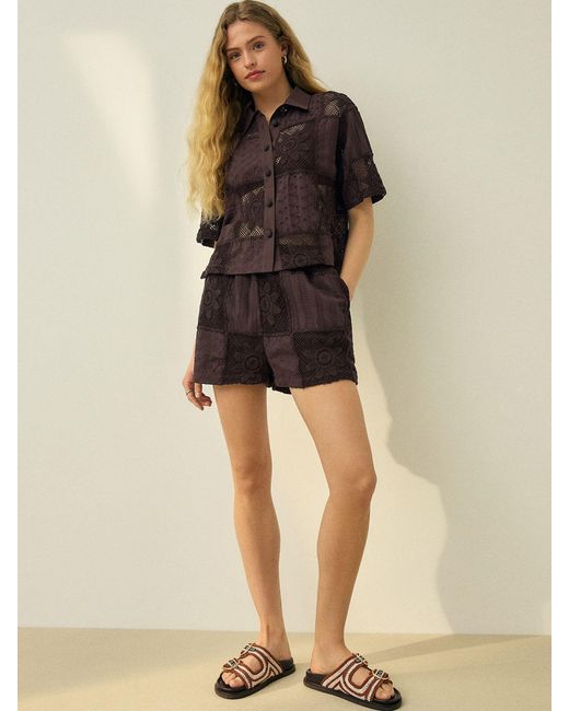 Next Brown N. Premium Crochet Patchwork Shorts