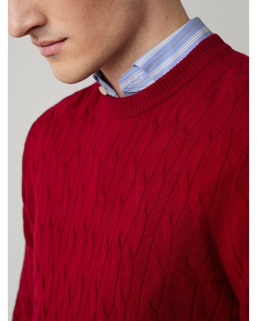 Hackett Red Lambswool Cable Crew Neck Jumper for men