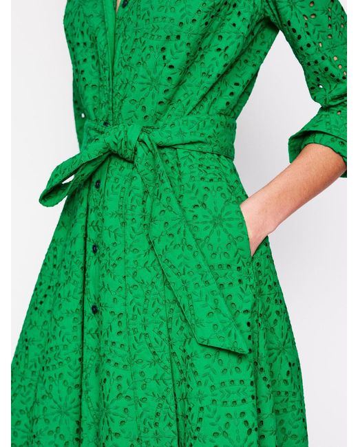 Boden Green 100% Cotton Amy Broderie Midi Shirt Dress