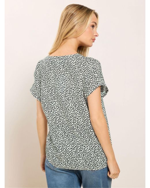 M Com Gray Spot Short Sleeve Button Blouse
