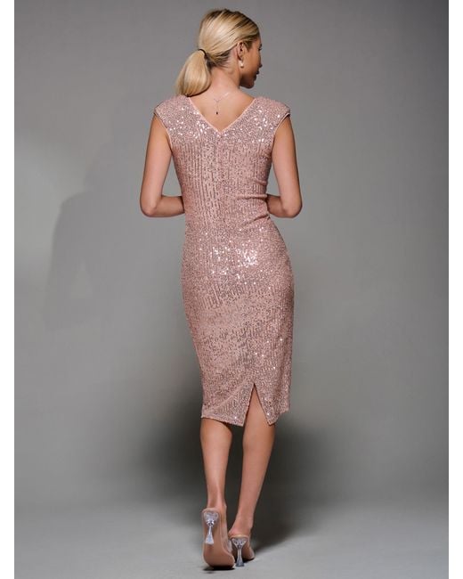 Jolie Moi Gray Wrap Bodice Sequin Midi Dress