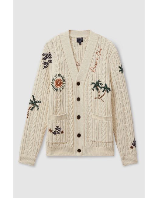 Reiss Ché Mull Strickjacke Mit Zopfmuster in Natural für Herren