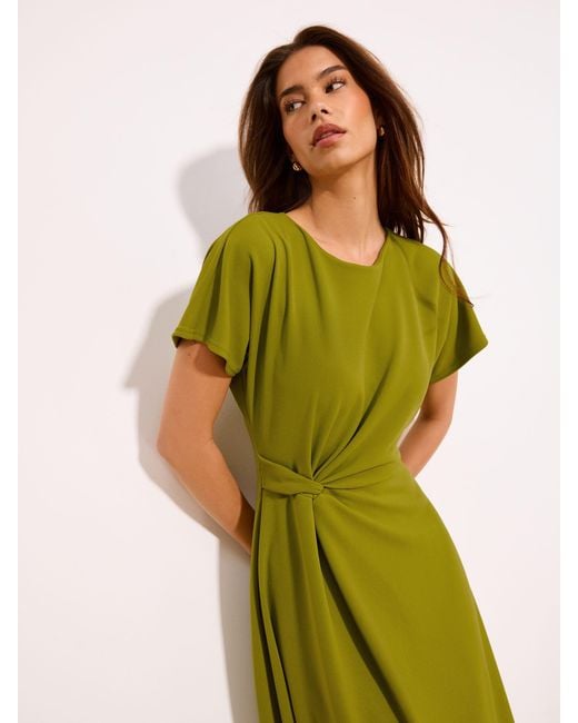 lipsy green dress Side Knot Short Sleeve Midi in 3D floral appliqué dress