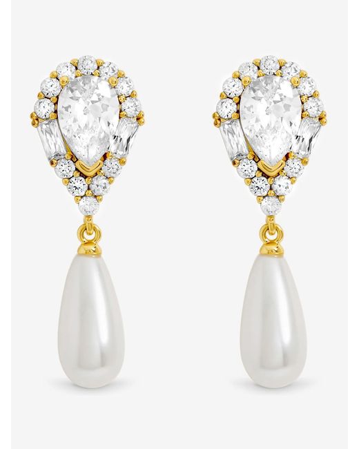 Jon Richard White 14K Plated Crystal And Pearl Drop Earrings
